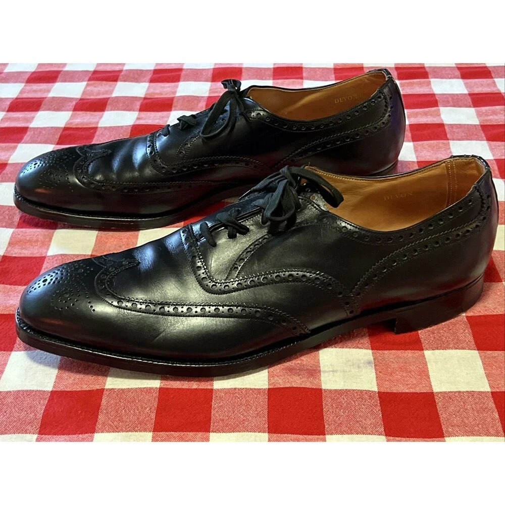 Peal & Co Medallion Toe Black Dress Shoes Minty Retro Mens Brooks Brothers 12 45